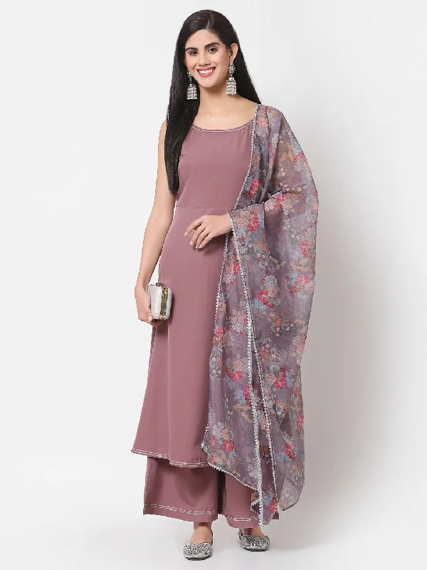 Women Mauve Purple Kurta Palazzo & Dupatta Set by Myshka (3 Pc Set)