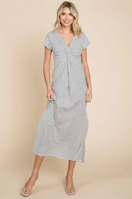 Full Size Striped Twisted Detail Dress