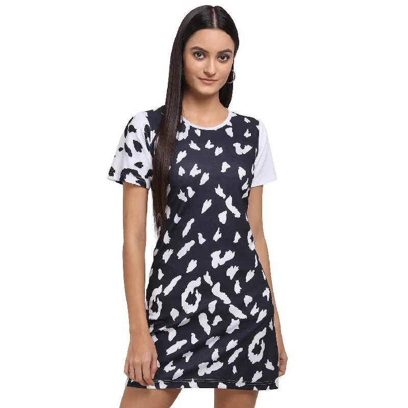 Women's Animal Print Black And White Short Tunic - MESMORA FASHION