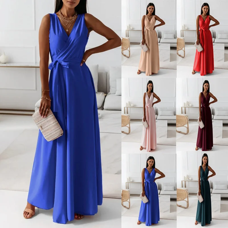 Simple Design V Neck Long Evening Party Dresses