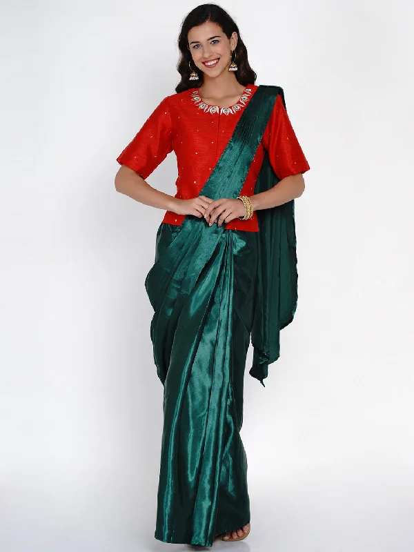 Women's Green Satin Ready to wear Saree - Women Republic