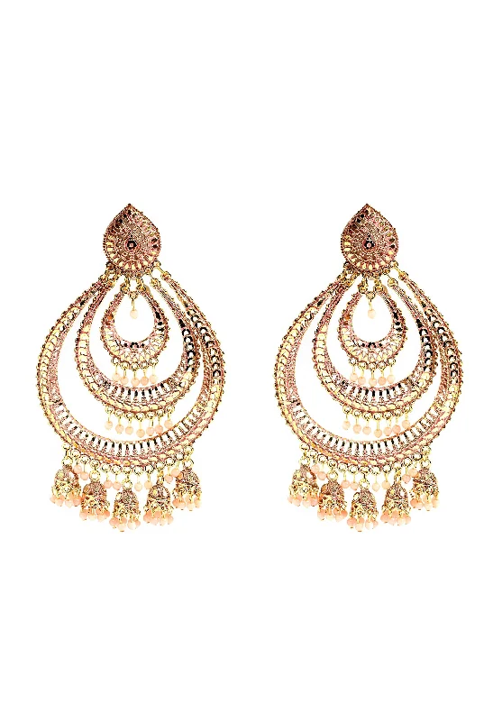 Women's Badami Colour Earrings With Pearl - Tehzeeb