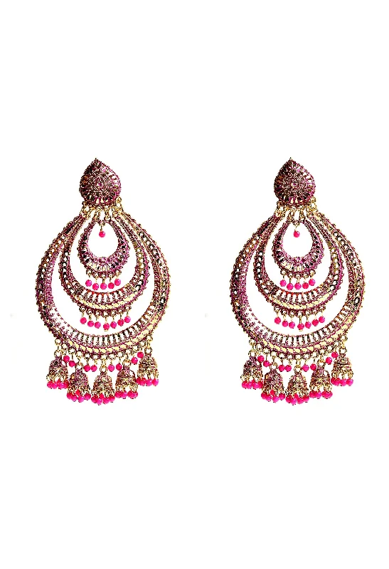 Women's Pink Colour Earrings With Pearl - Tehzeeb