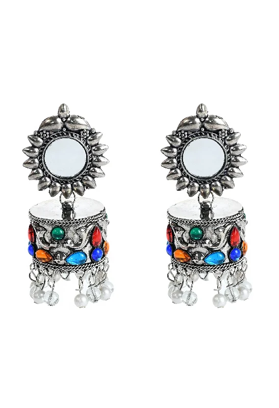 Women's Oxidised Multy Colour Kundan Earrings - Tehzeeb