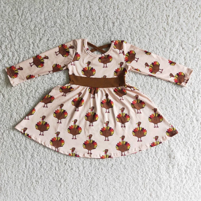 6 C10-19 baby girl Thanksgiving Day Turkey Printed Dress-promotion 2023.10.16