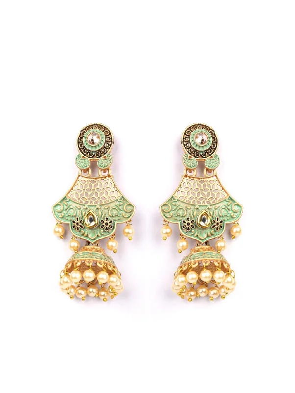 Women's Sea Green Pearls Gold Plated Drop Earring - Priyaasi