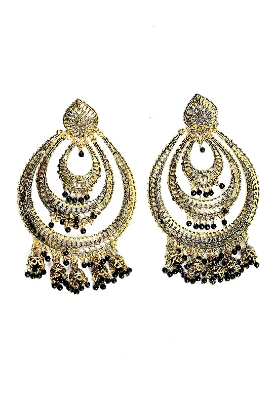 Women's Golden Colour Earrings With Black Pearl - Tehzeeb