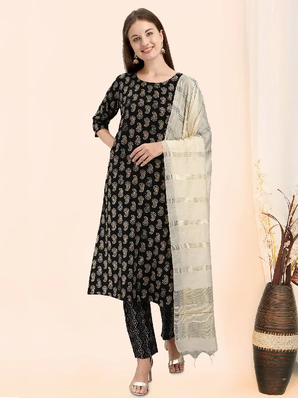 Women's Black Kurta Set with Black Pant(2Pieces) - MESMORA FASHION