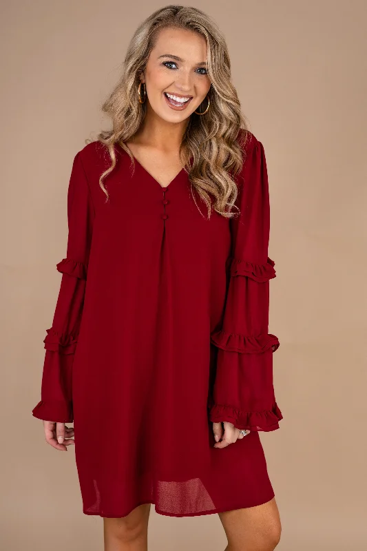 The Way You Move Wine Red Ruffled Dress