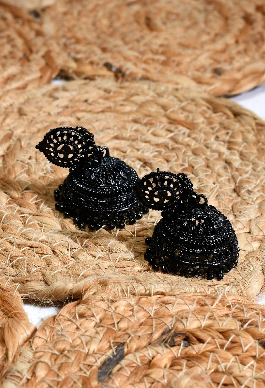 Women's Black Colour Earrings Jhumki Style - Tehzeeb