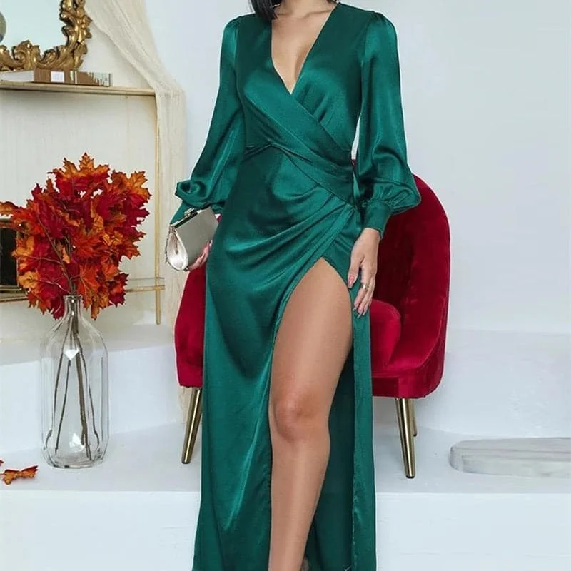 DressBetty - Elegant Long Sleeve V Neck Sexy Maxi Dress