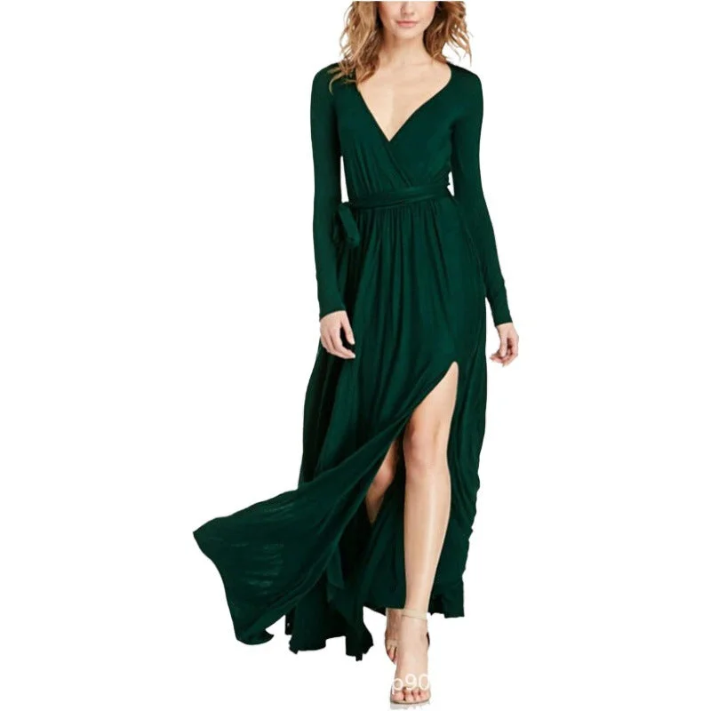 Sexy Deep V Neck Long Party Dresses