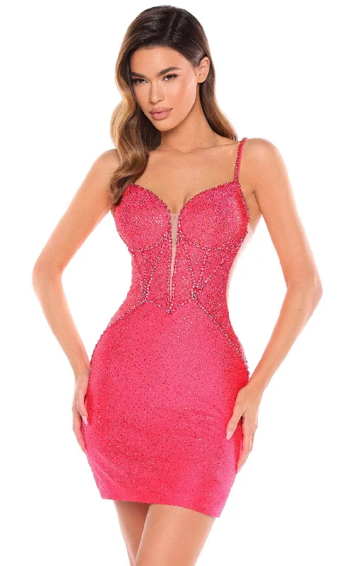 Amarra 88058 - Beads Plunging Sweetheart Cocktail Dress