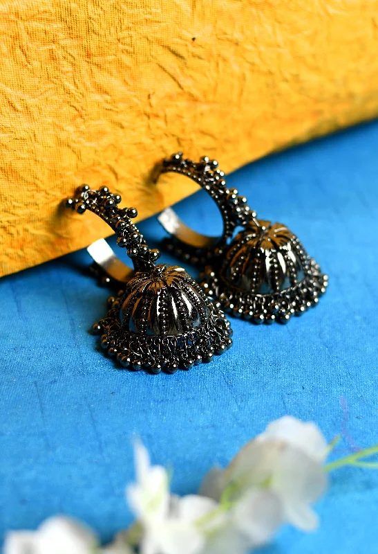 Women's Black Colour Oxidised Earrings With Jhumki Style - Tehzeeb