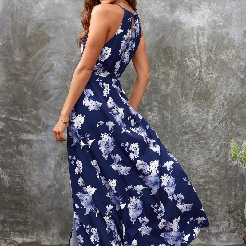 Summer Halter Floral Print Long Maxi Dresses