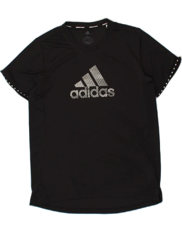 ADIDAS Womens Aeroready Graphic T-Shirt Top UK 14/16 Large Black Polyester