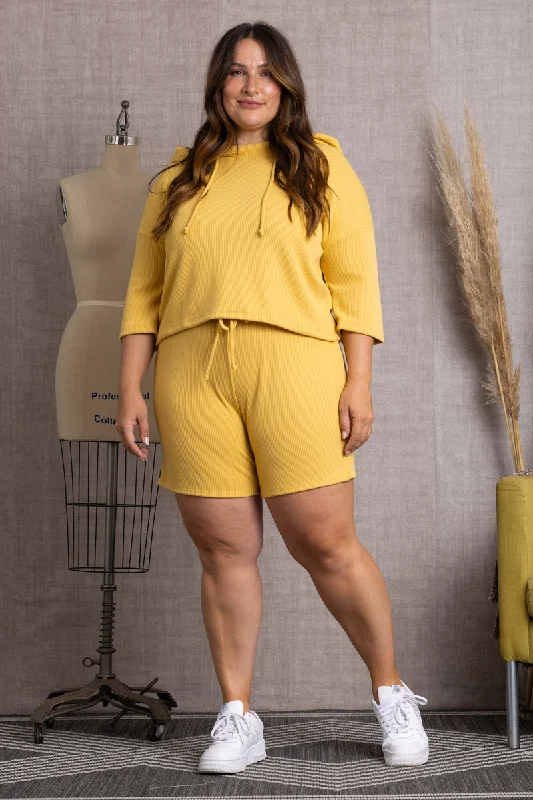 MUSTARD SWEATSHIRT PLUS SIZE HOODIES SET-ST7835