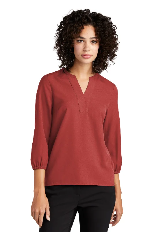 Mercer+Mettle Womens Stretch Crepe 3/4 Sleeve Polo Shirt - Terracotta Red