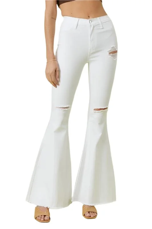 White Pants High Rise Flare Leg Jeans