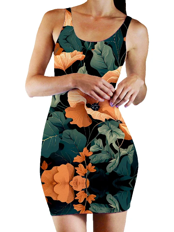 Tangerine Floral Bodycon Mini Dress