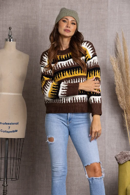 BROWN CABLE KNIT SWEATER-ILT1374