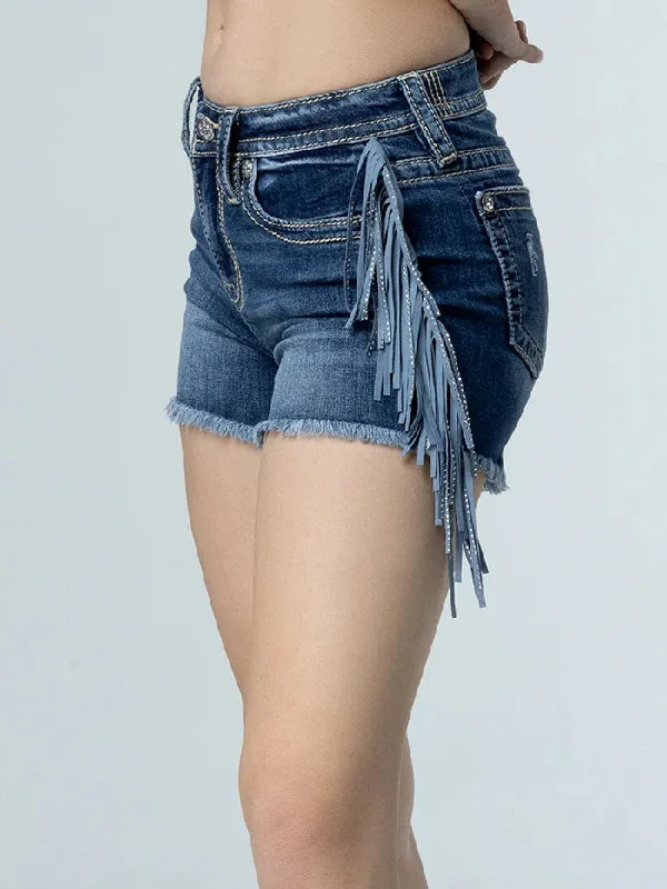 Miss Me H3636H77 Womens High Rise Shining Fringe Shorts Denim