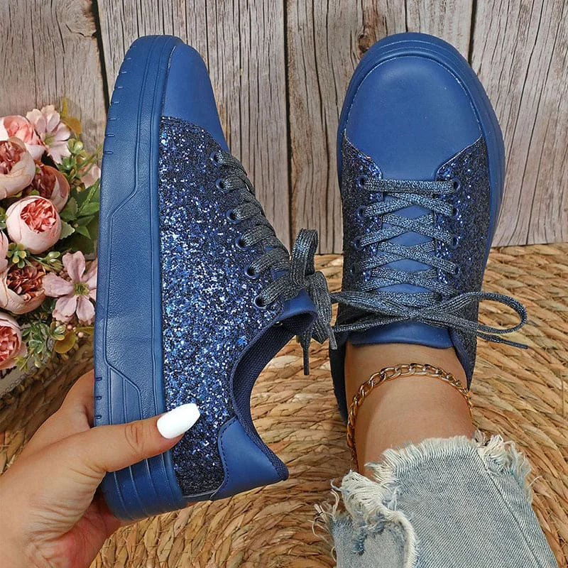 Lightweight Lace-Up Sequin Sneakers Skate Sports Shoes