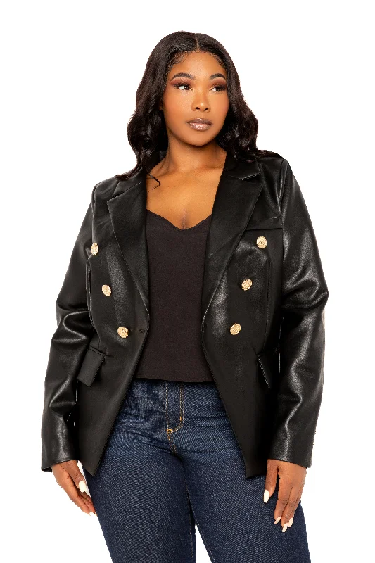 Faux Leather Double Breasted Blazer