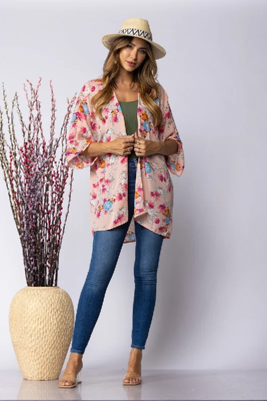 APRICOT FLORAL PRINT OPEN FRONT CARDIGAN-SJ1002