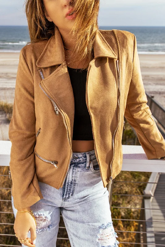 Zip-Up Faux Suede Jacket