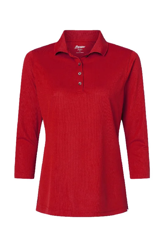 Paragon Womens Lady Palm Moisture Wicking 3/4 Sleeve Polo Shirt - Red