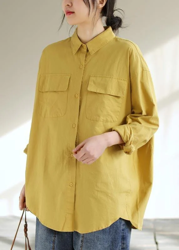 Classy Lapel Pockets Spring Top Silhouette Wardrobes Yellow Shirts