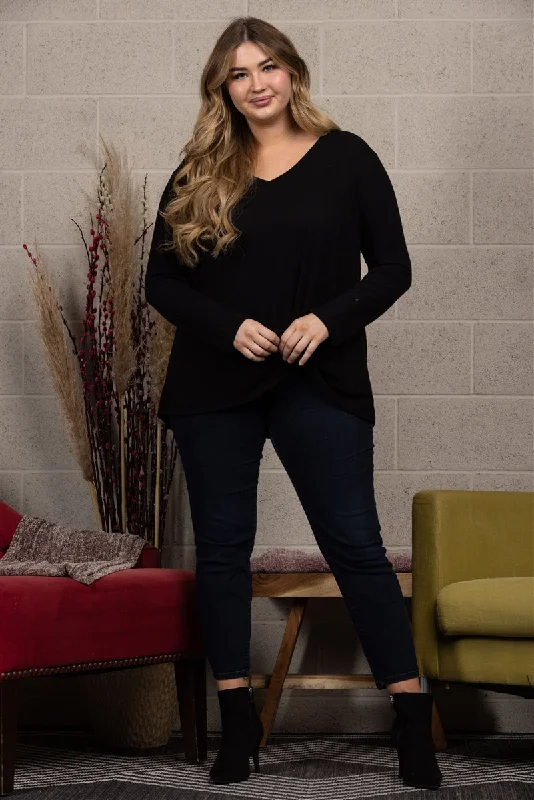 BLACK FRONT KNOT PLUS SIZE TOP-T8823PL