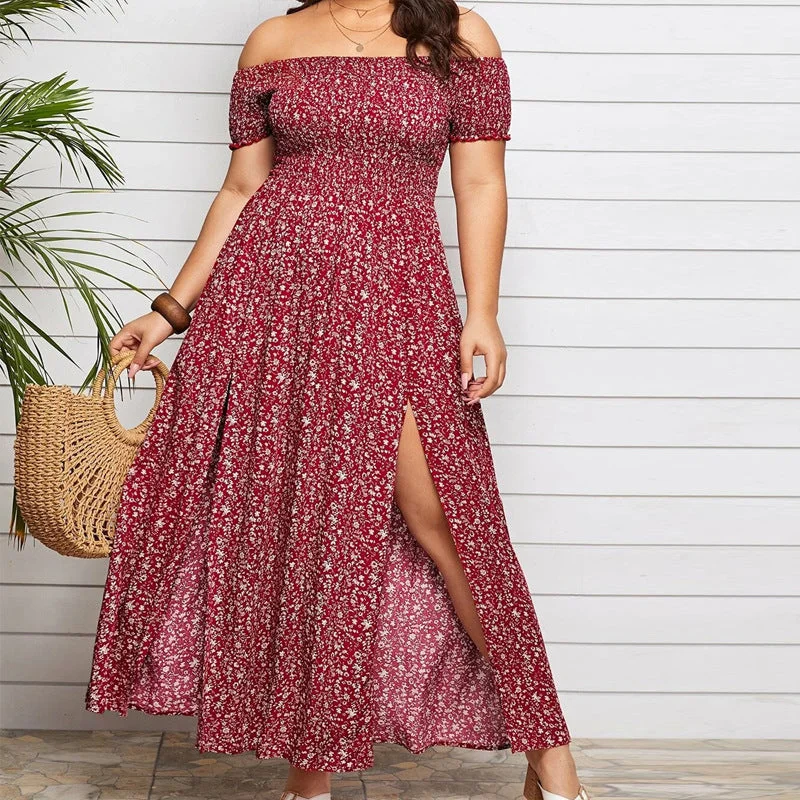 Casual Boho Off The Shoulder Summer Plus Sizes Dresses