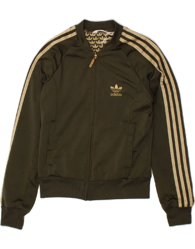 ADIDAS Womens Tracksuit Top Jacket UK 10 Small Khaki Polyester