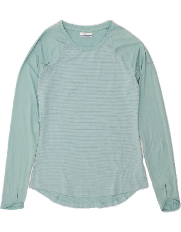 COLUMBIA Womens Top Long Sleeve UK 10 Small Turquoise Striped Polyester