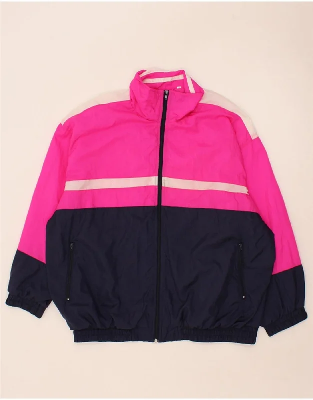 VINTAGE Womens Tracksuit Top Jacket EU 46 XL Pink Colourblock Polyamide