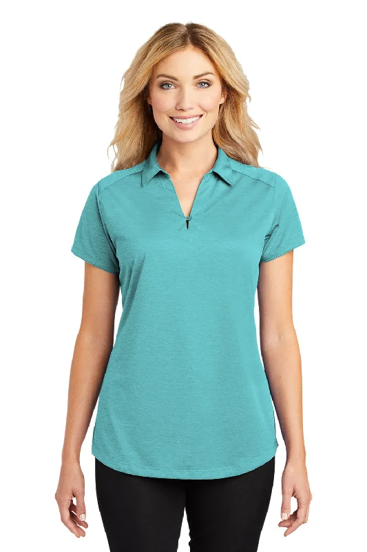 Port Authority Womens Digi Heather Performance Moisture Wicking Short Sleeve Polo Shirt - Maui Blue - Closeout