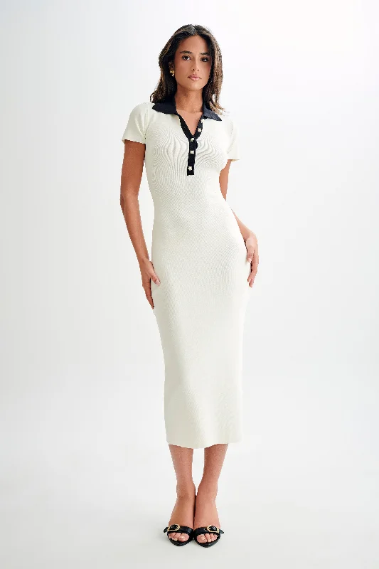 Jessamine Collared Contrast Maxi Dress - Ivory