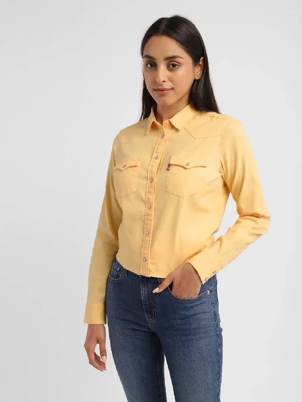 Women's Solid Spread Collar Shirt