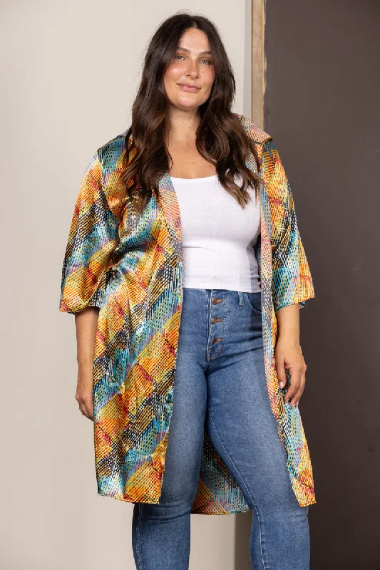 MULTICOLOR SATIN HOODED ROBE PLUS SIZE KIMONO T6607