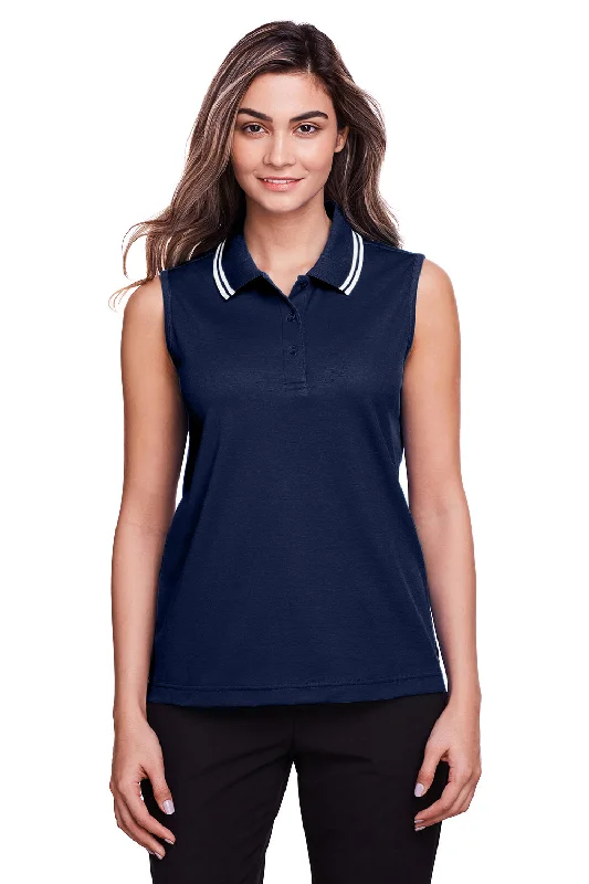 Devon & Jones Womens CrownLux Performance Moisture Wicking Sleeveless Polo Shirt - Navy Blue/White