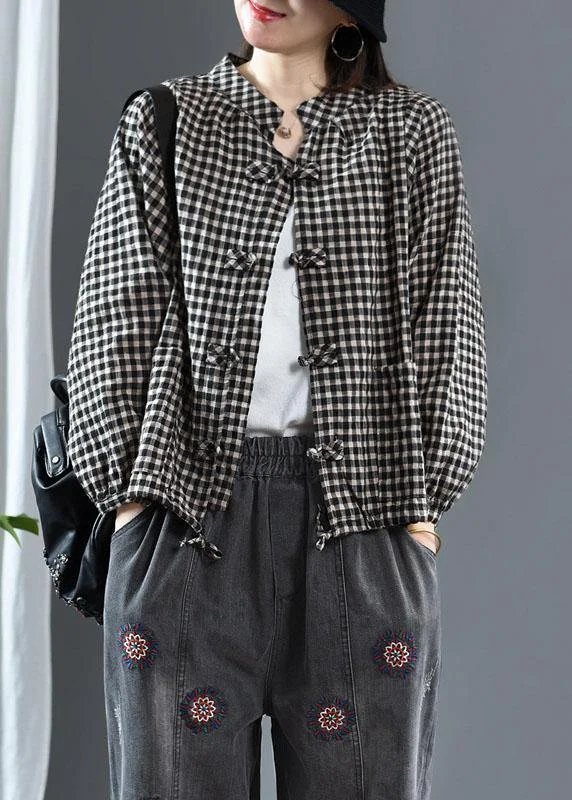 Luxury Black O-Neck Plaid Fall Long Sleeve Trench