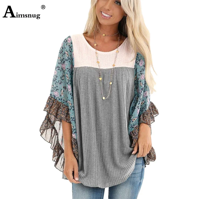 Plus Size Boho Half-Sleeve Print Splice Women's Sweaters Pullovers O Neck Loose 2019 Casual Autumn New Female knitting Pullovers