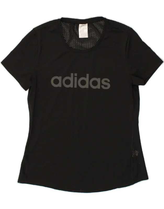 ADIDAS Womens Graphic T-Shirt Top UK 12 Medium Black Polyester