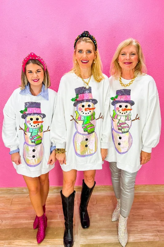 Snowman Sweatshirt Dress - White