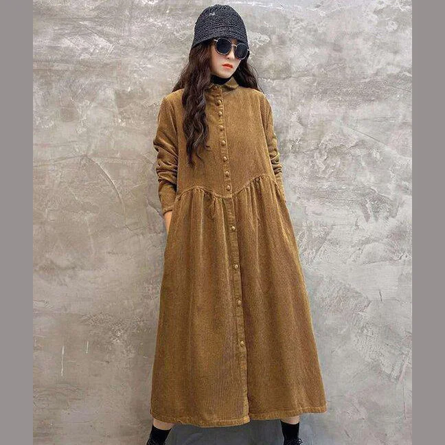 Vintage Solid Corduroy Lapel Dress