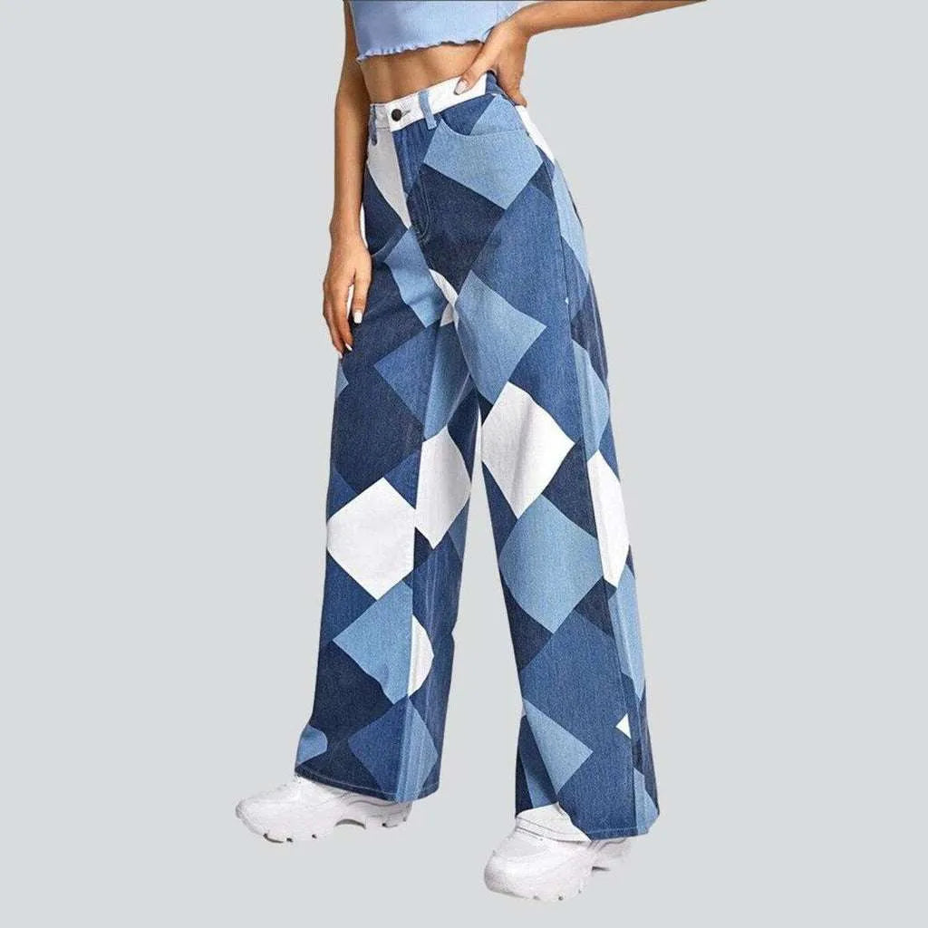 Checkered wide leg women's jeans