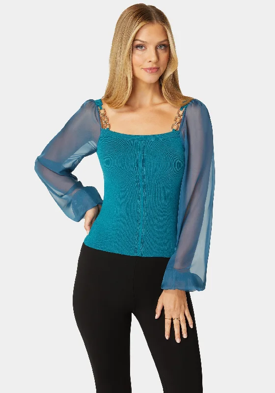 Chiffon Combo Balloon Sleeve Sweater