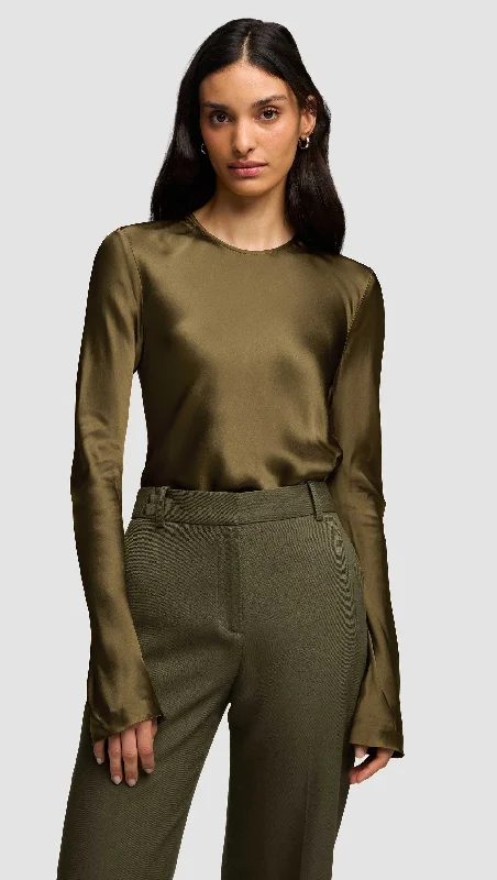 Longsleeve Bias Top in Viscose Satin | Olive